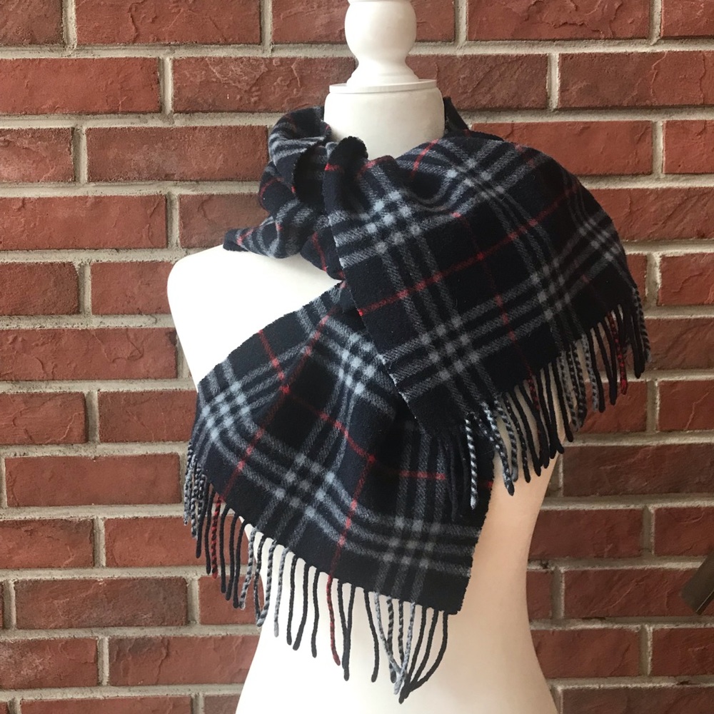 BURBERRYS VINTAGE NOVA CHECK BLUE WOOL SCARF